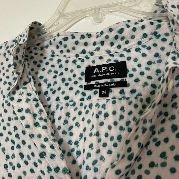 A.P.C. Paris Green dotted chiffon lightweight Blouse top size 34 US XS - Picture 2 of 6